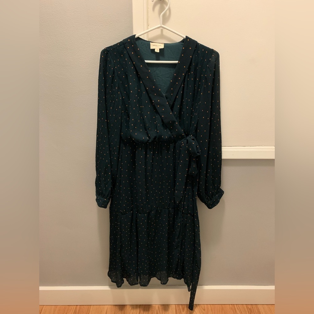 Beautiful Emerald Green Orange Creek midi Wrap Dress size Small
